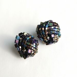Vintage Czech Turban Knot beaded earrings clip on